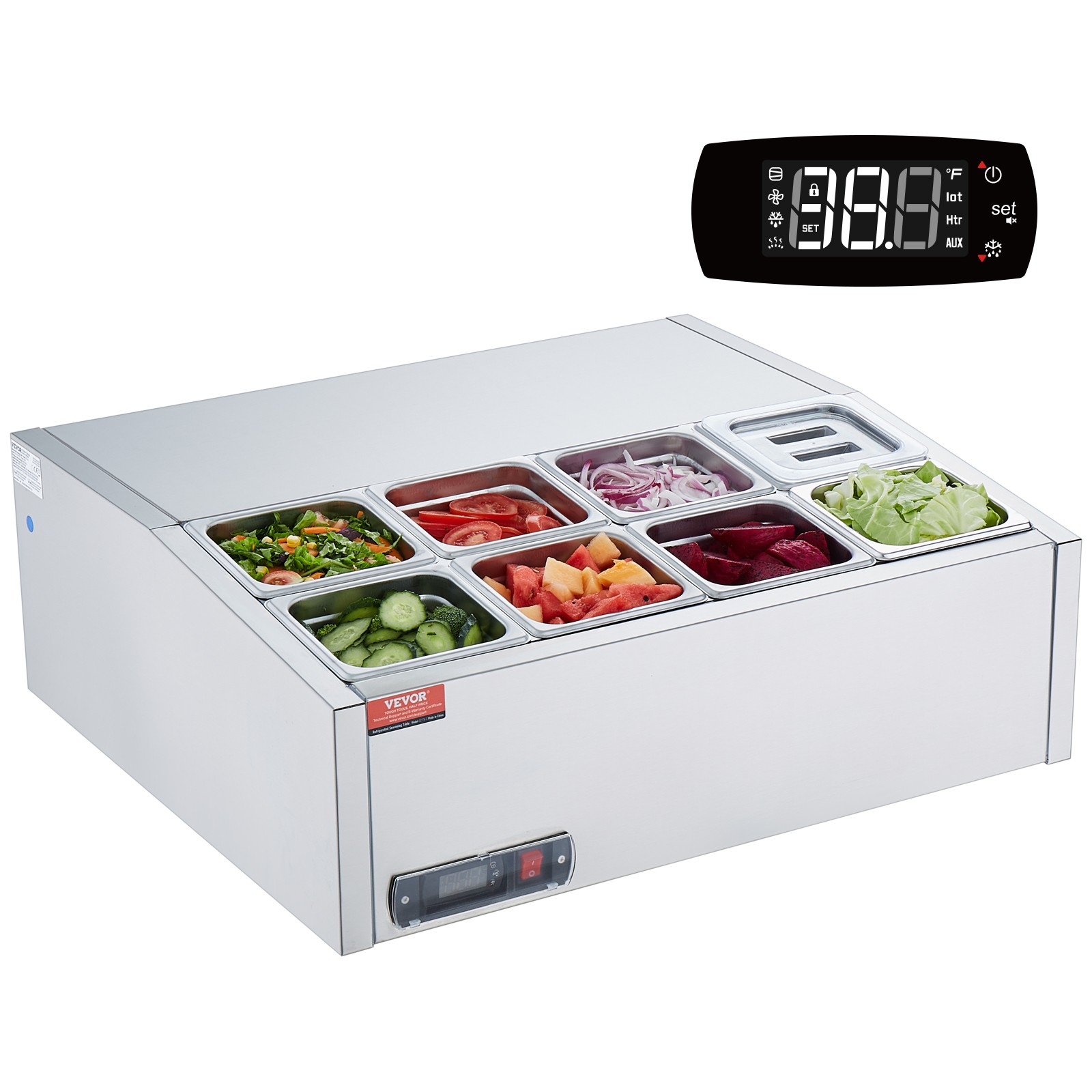 VEVOR Countertop Refrigerated Salad Pizza Prep Station 140 W Stainless Guard ETL