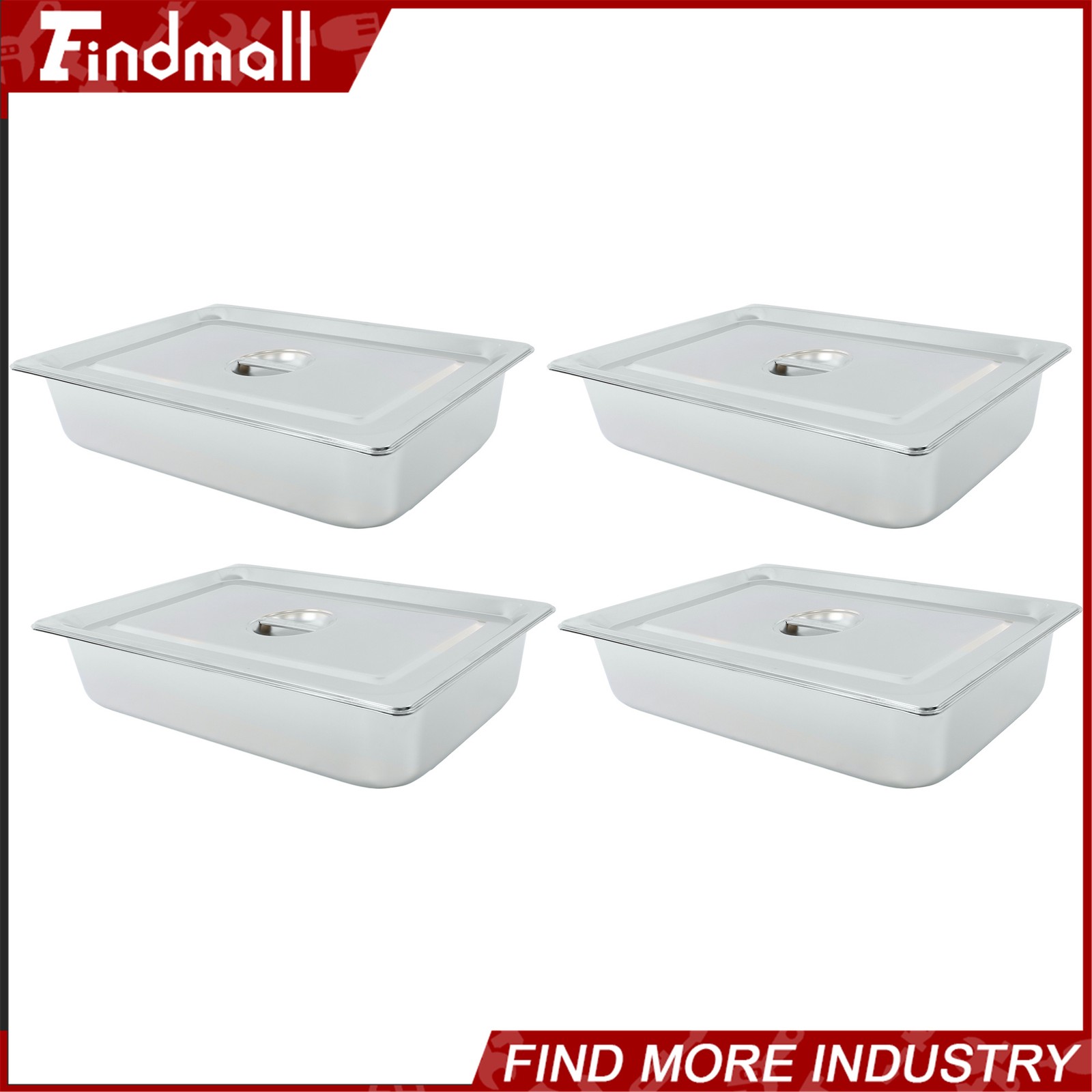 Findmall 4″ Deep Full Size Steam Table Pans w/ Lids 4 Pack Set Hotel Food Buffet