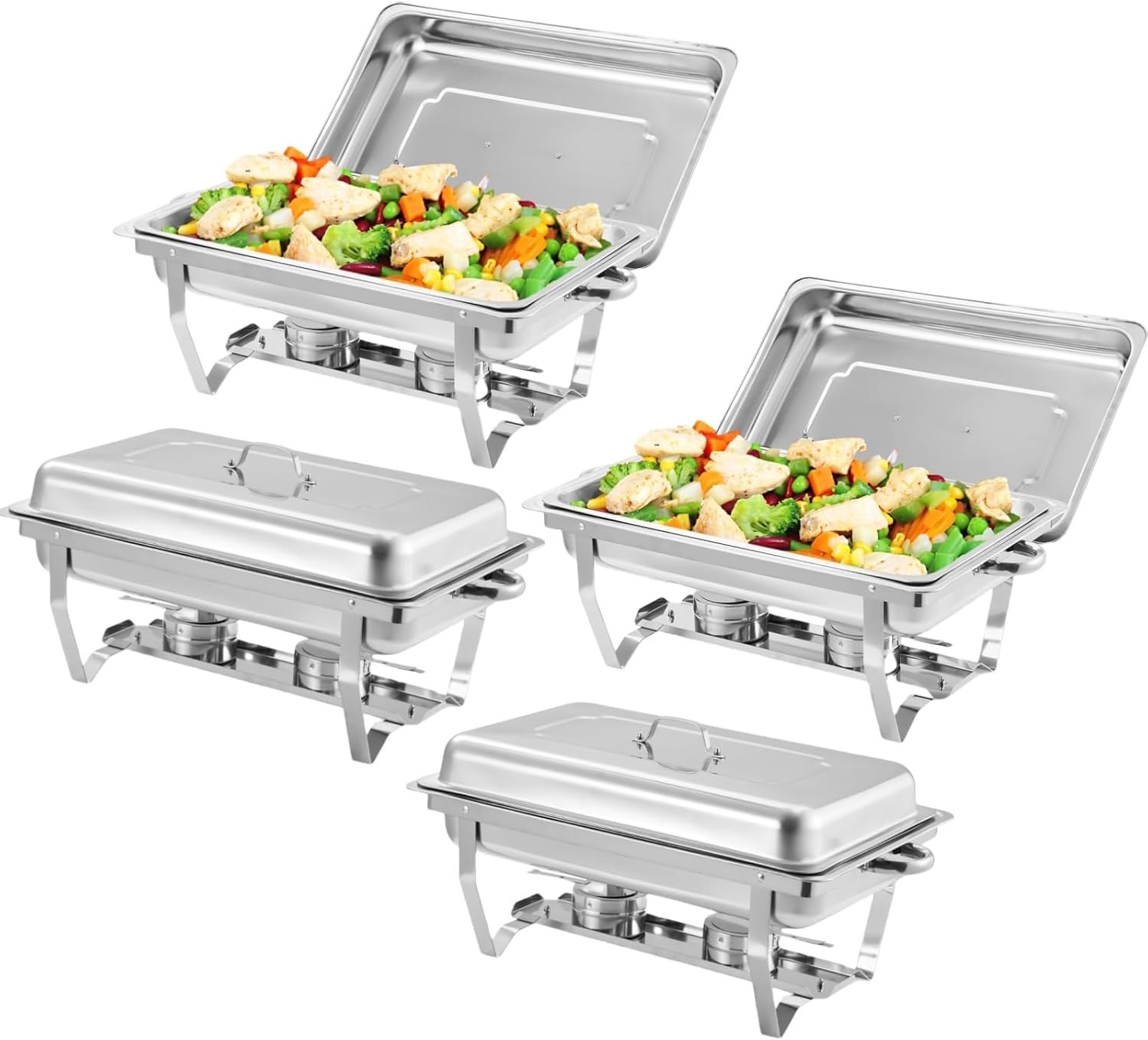 Chafing Dishes for Buffet 4 Pack, 8 QT Stainless Steel Chafer w/4 Full Size Pans