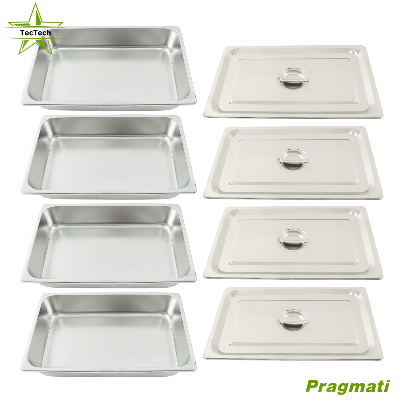 4 Set Stainless Steel Hotel Pans Full Size 3.7″ Deep Thickened With Lid