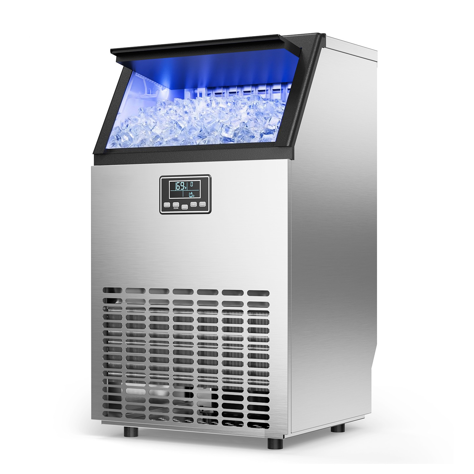 Uimoso 130lb/24H Commercial Ice Maker Crescent-shaped Ice Cube Machine Stainless