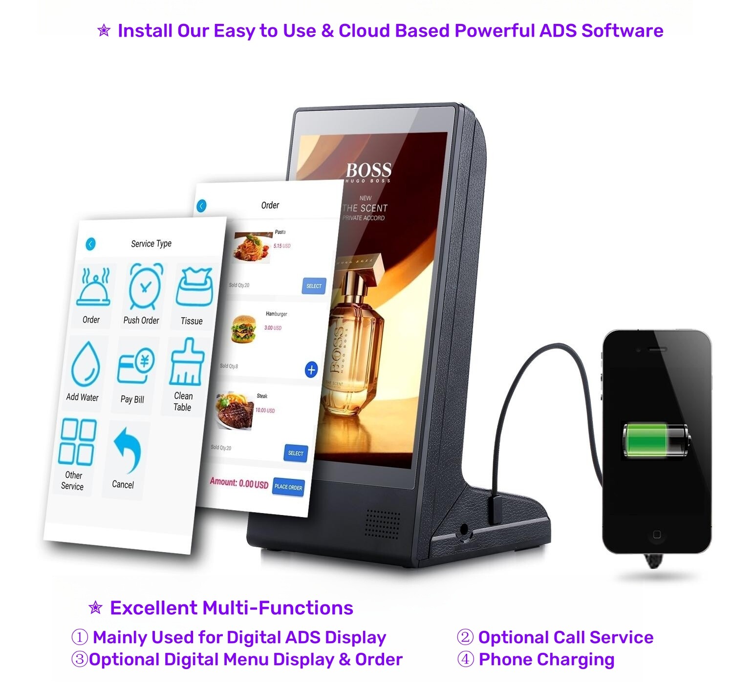 Remote Control Order Call System Restaurant Supply Advertising Player Table Menu