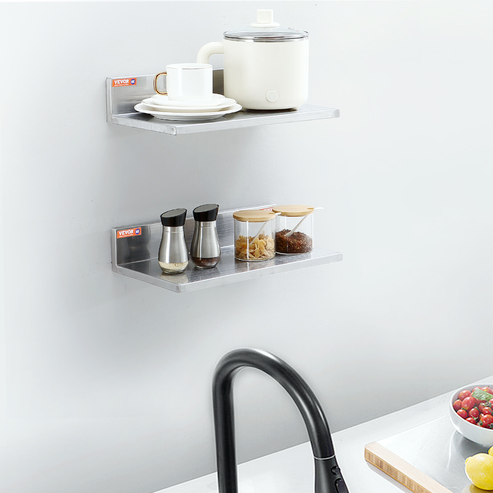 2pcs 16″ x 8.6″ Stainless Steel Wall Mounted Shelf Kitchen Restaurant Shelving