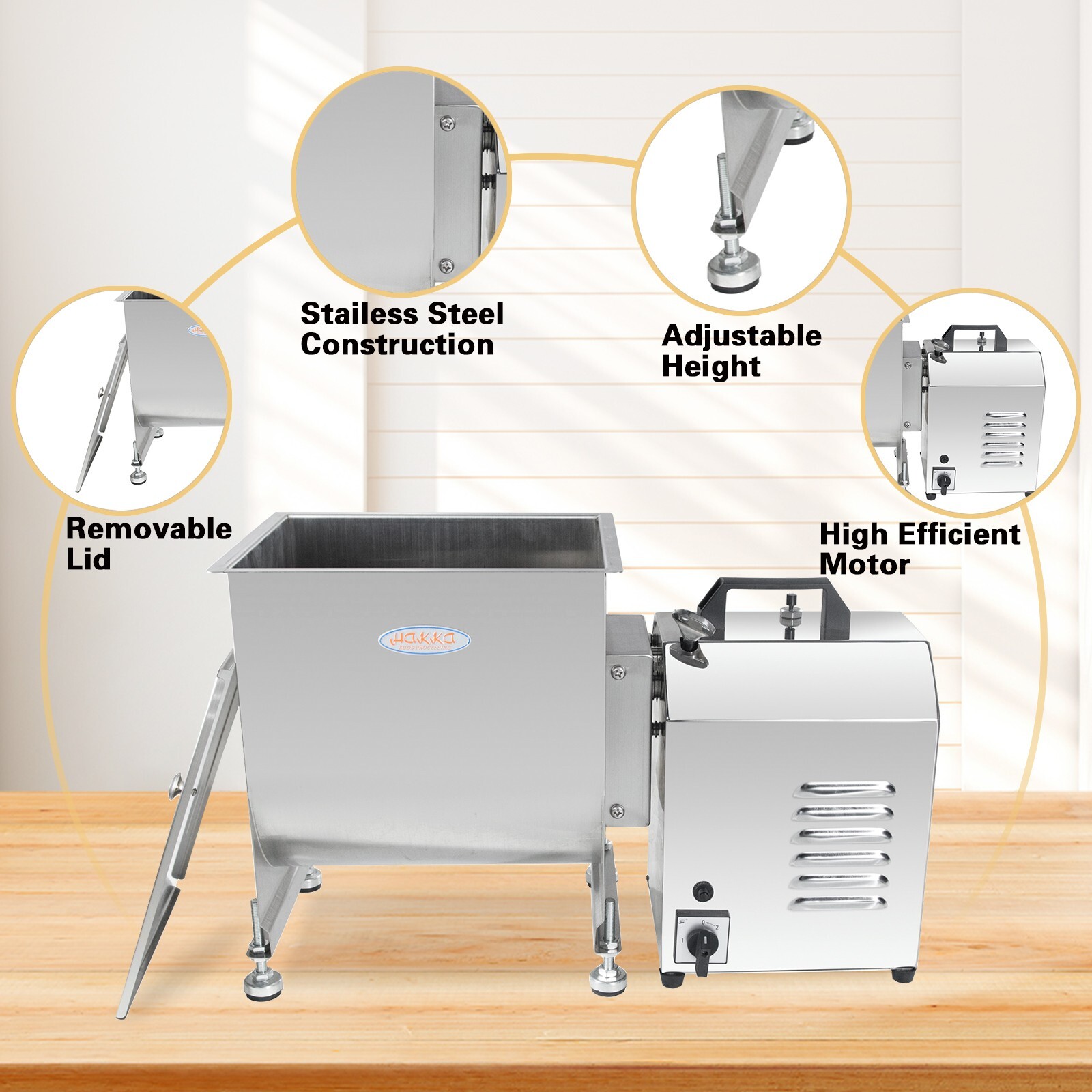 Hakka Commercial 45 Pound/22. 5L Capacity Tank Electric Meat Mixer with Motor