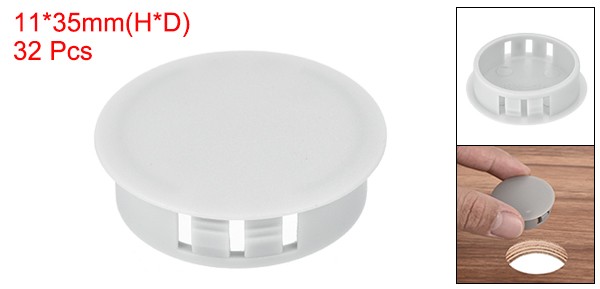 32Pcs 35mm Light Gray Nylon Plastic Round Locking Hole Plugs Insert End Cap