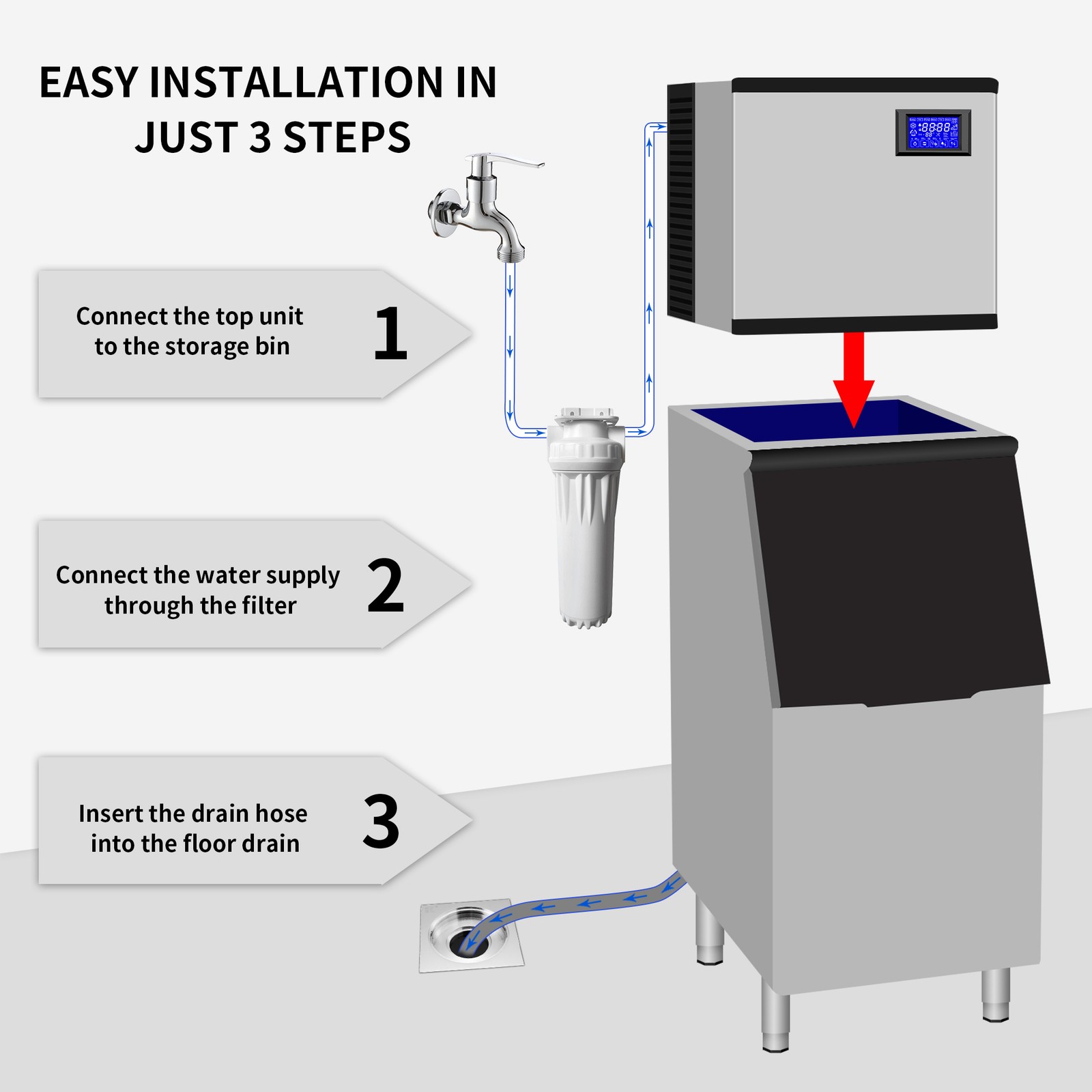 700Lb/24H Commercial Ice Maker Built-in Ice Cube Machine with 440Lbs Ice Storage