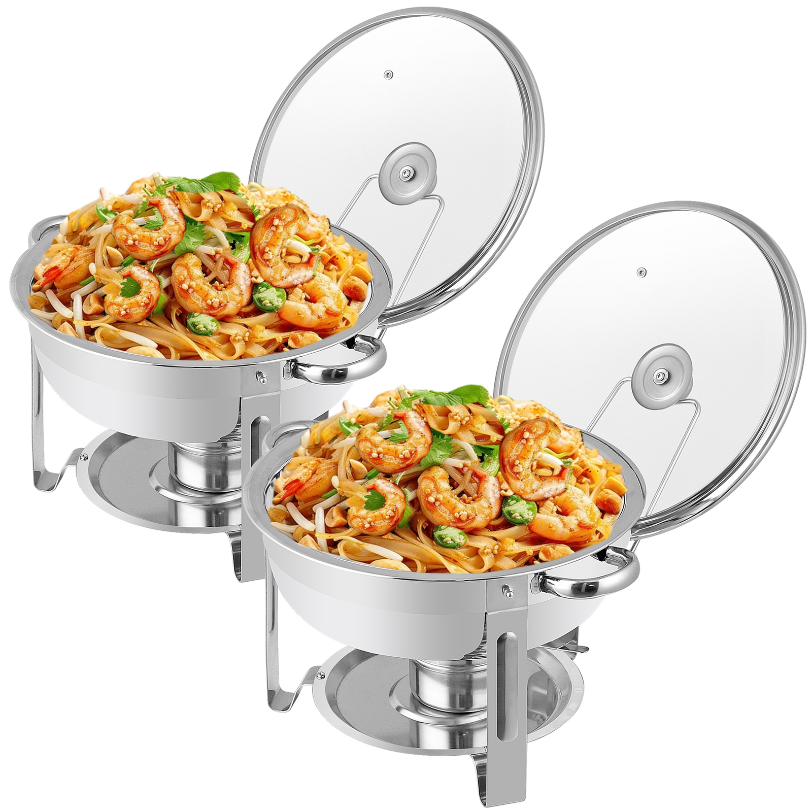 2 PCS 5 Qt Stainless Steel Round Chafing Dishes Buffet Warmer Set with Lid
