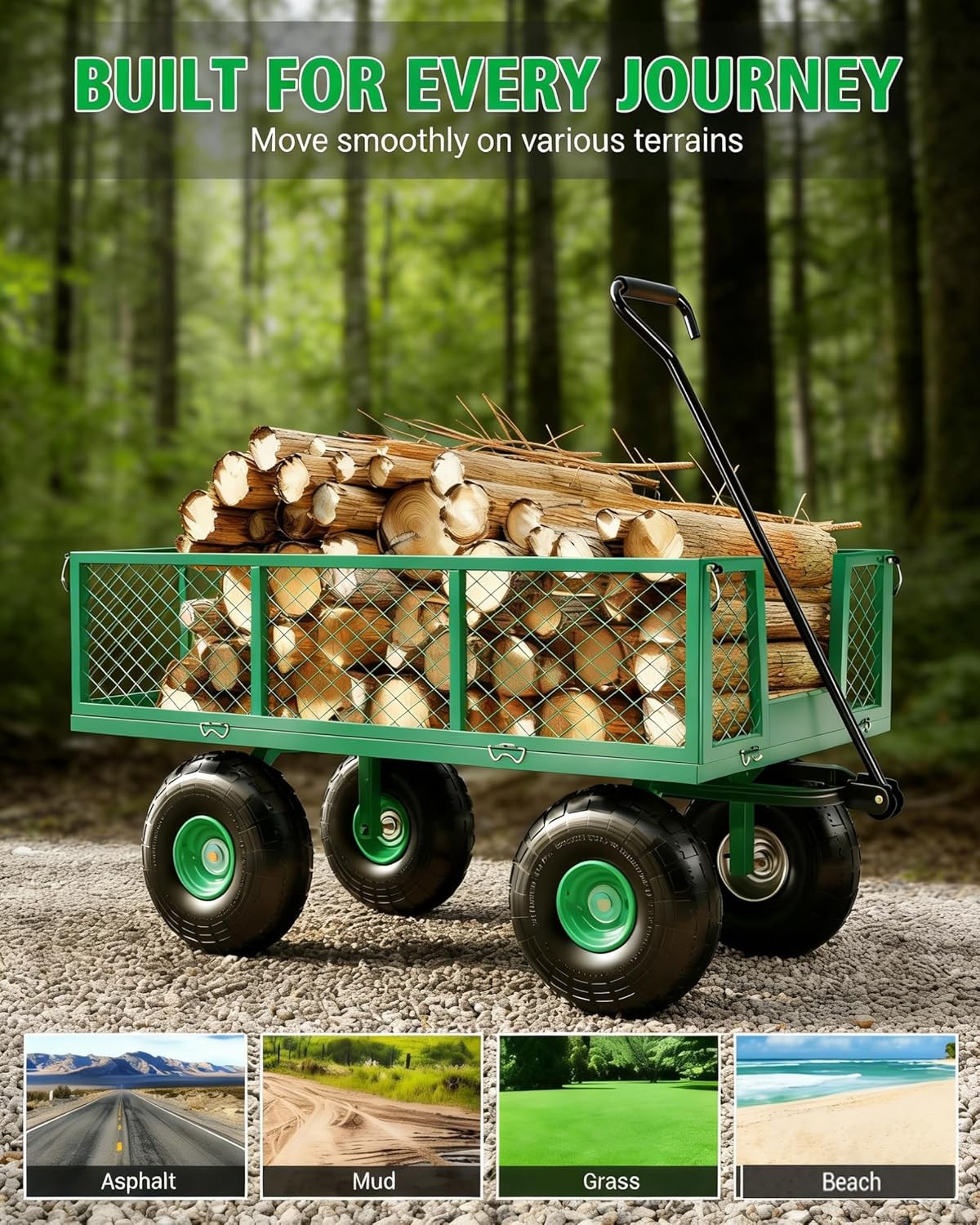3 in 1 500LBS Heavy Duty Steel Garden Cart Pullable Garden Wagon for Gardening