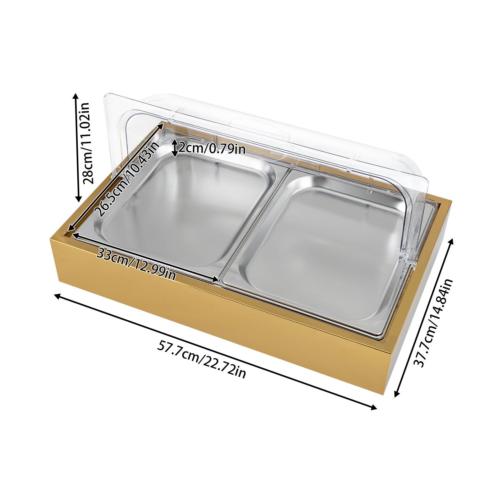 2-Compartments Ice Food Serving Display Tray Buffet Cold Serving Plate Dishes