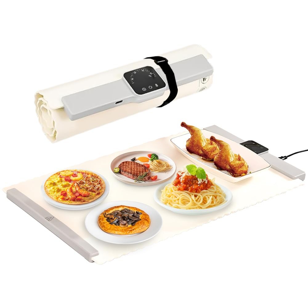 Food Warming Tray, 26” x 15.4” Electric Warming Mat, Foldable Food Warmer for…