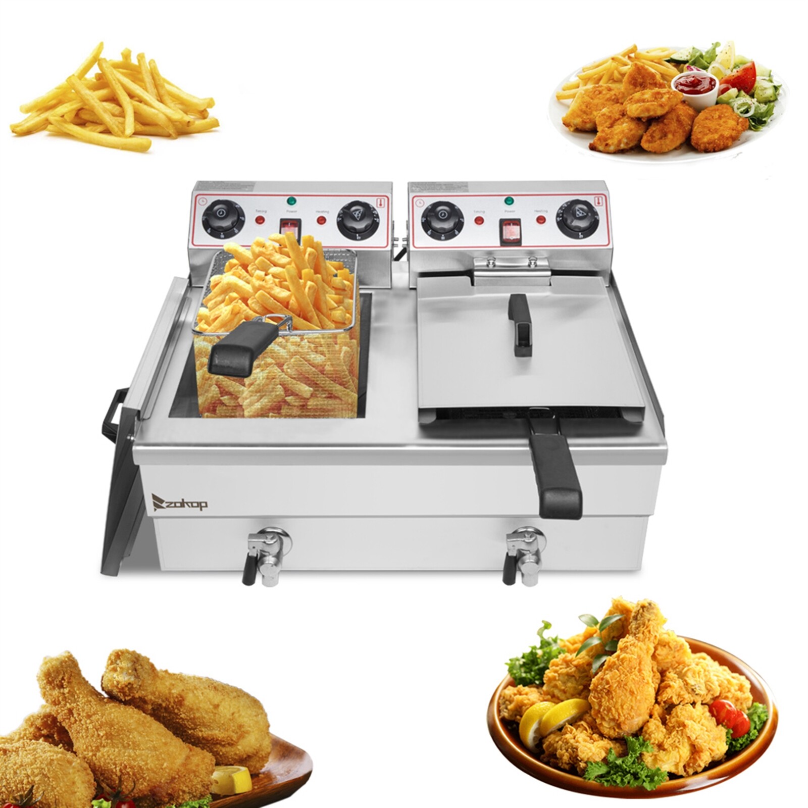 3400W 24L Electric Deep Fryer Commercial Dual Tank Restaurant Stainless Steel
