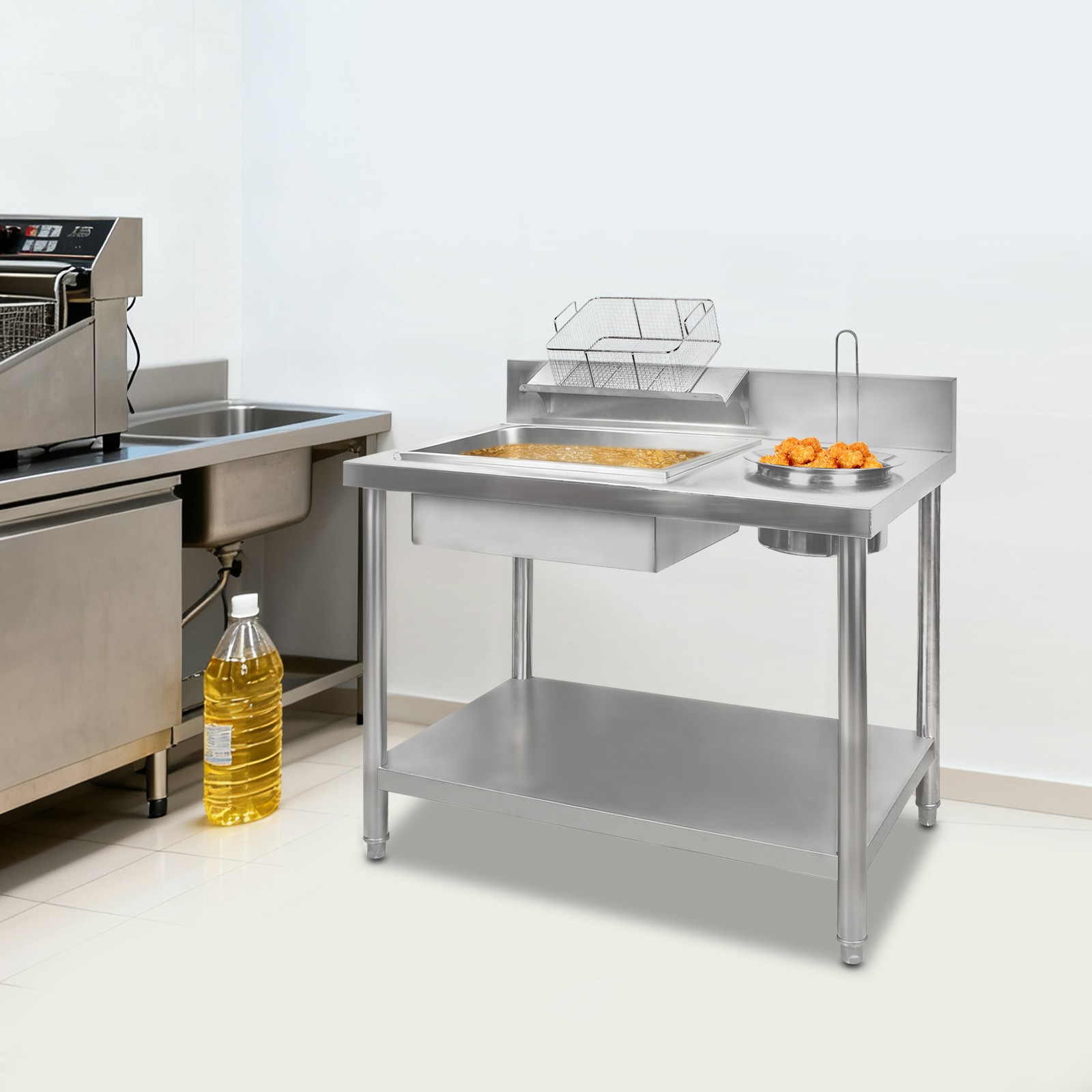 Commercial Breading Table Fried Chicken Station Prepare Workdesk Stainless Steel