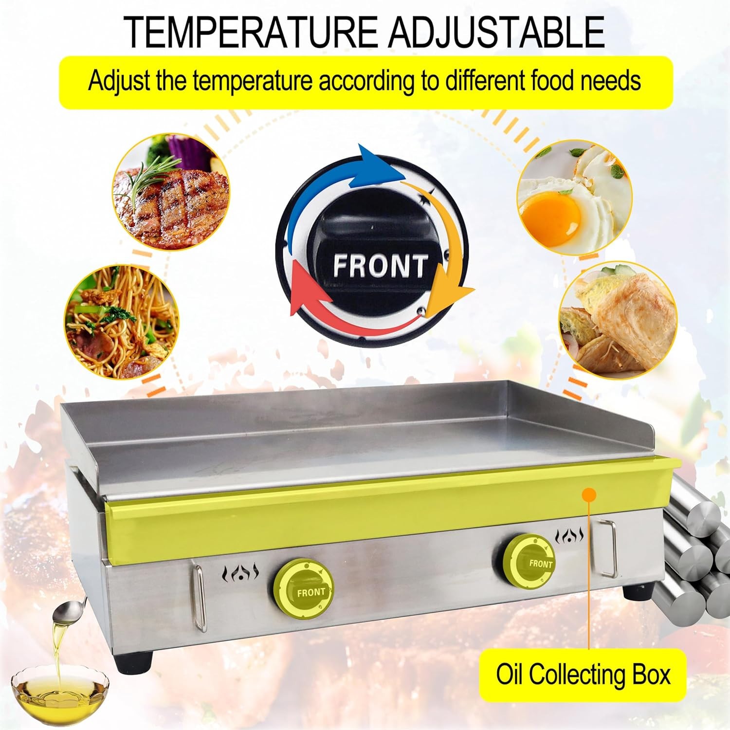 28.94×16.14 in LPG Gas Countertop Flat Top Griddle Stainless Steel Griddle Grill