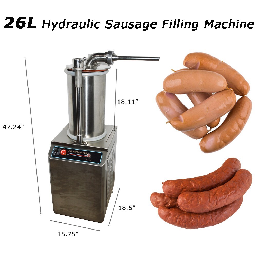 Stainless Steel 110V 26L Hydraulic Auto Sausage Stuffer Filler 3 Enema Nozzles