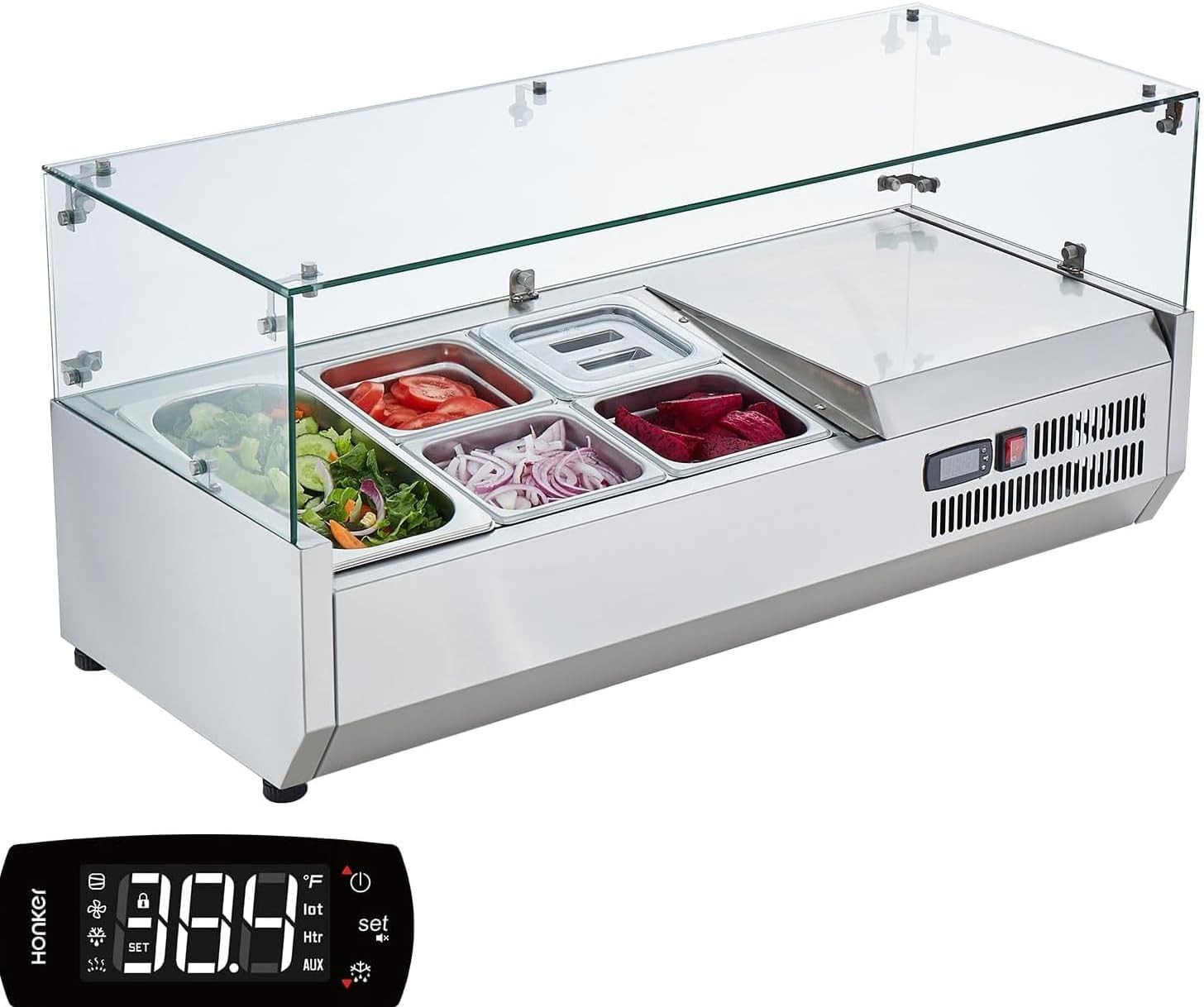 🔥Refrigerated Prep Station, 130W Air-Cooling Salad Bar Buffet Station, 35-46°F
