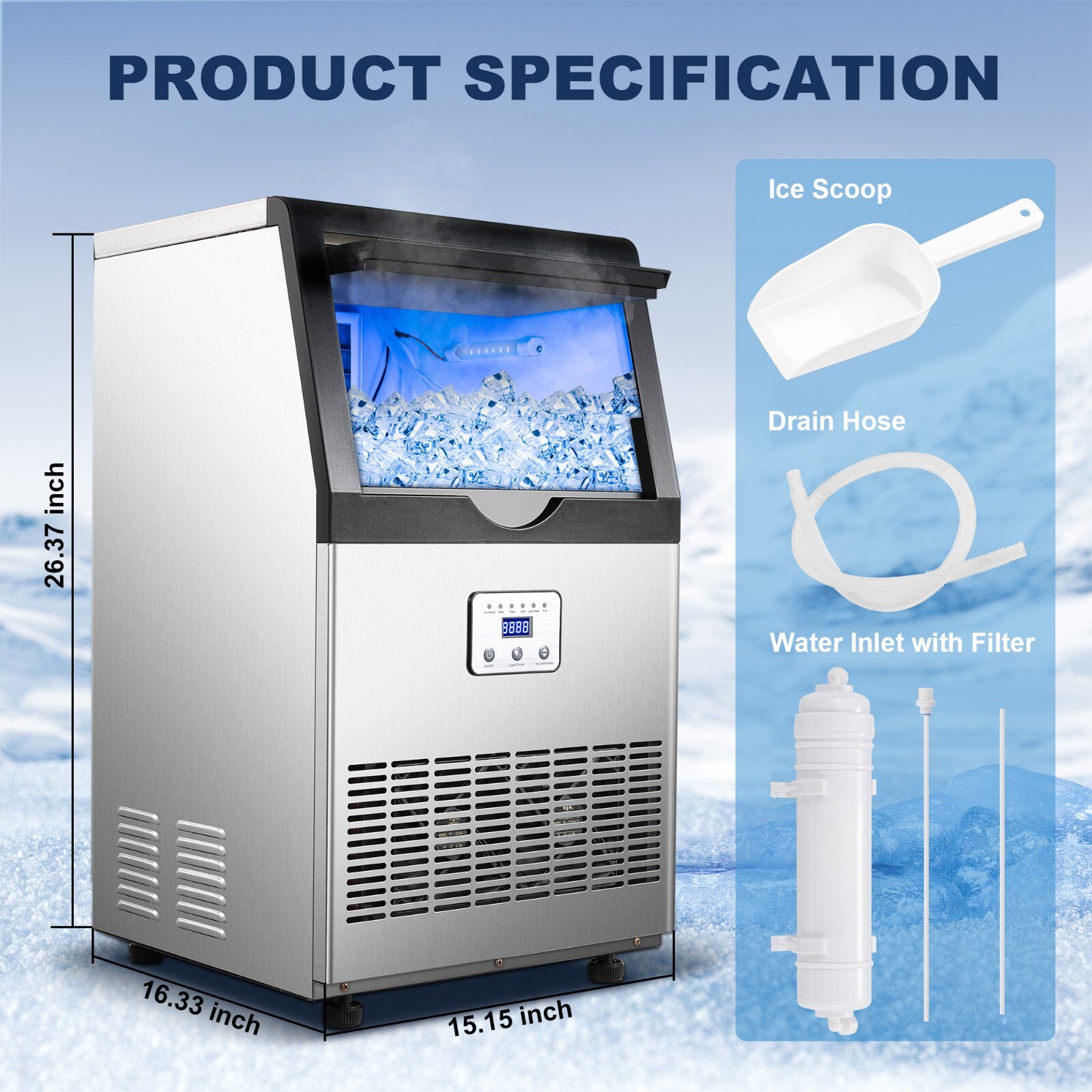 110lbs Stainless Steel Restaurant Commercial Air Cooled Ice Maker Cube Machine