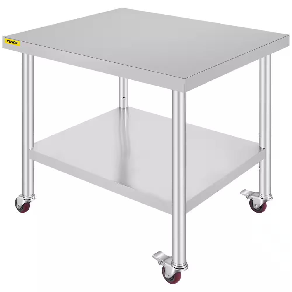 Stainless Steel Kitchen Prep Table with Wheels 24 In. X 12 In. X 32 In. Prep Tab