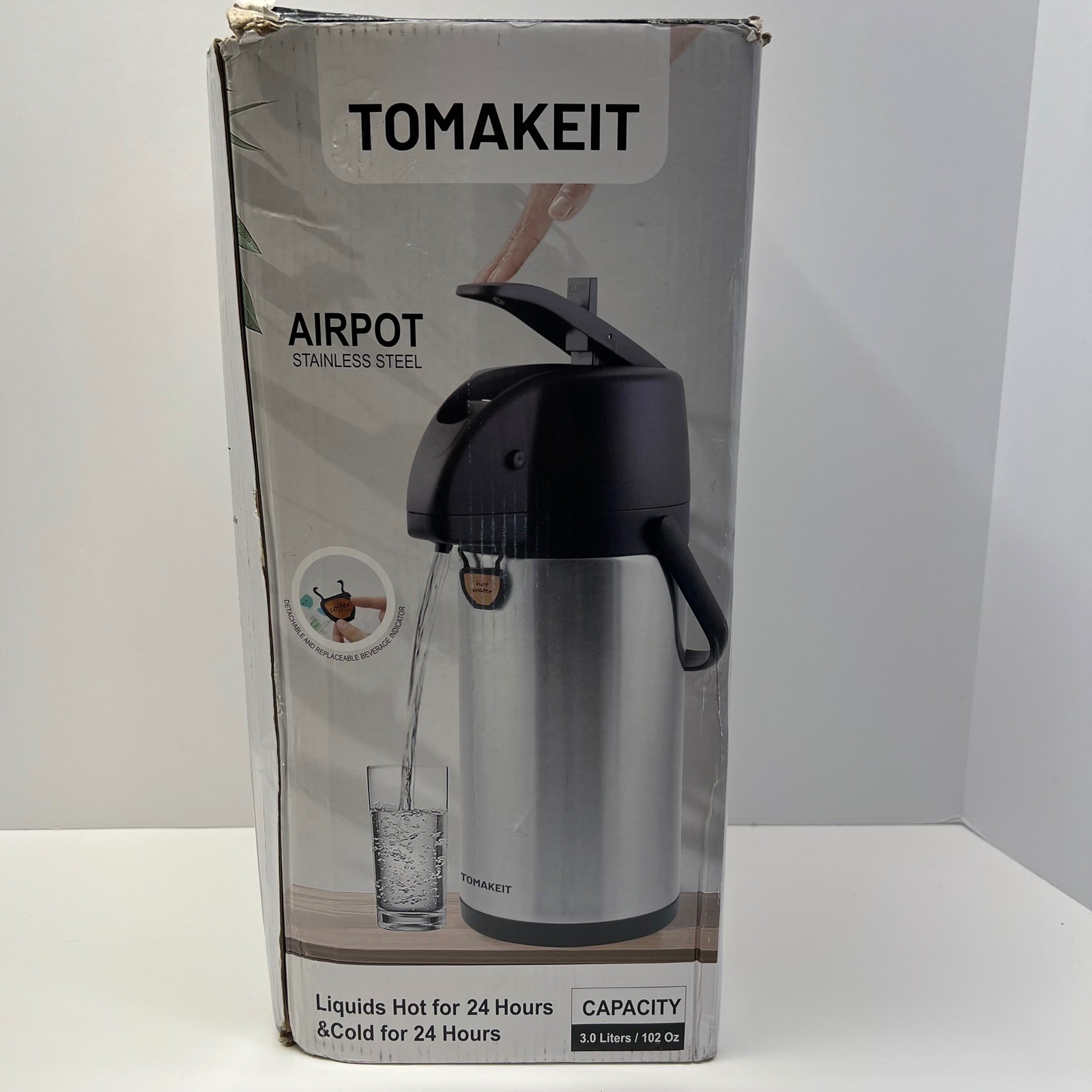 TOMAKEIT Airpot Stainless Steel Thermal Carafe Beverage Dispenser 3 Liters
