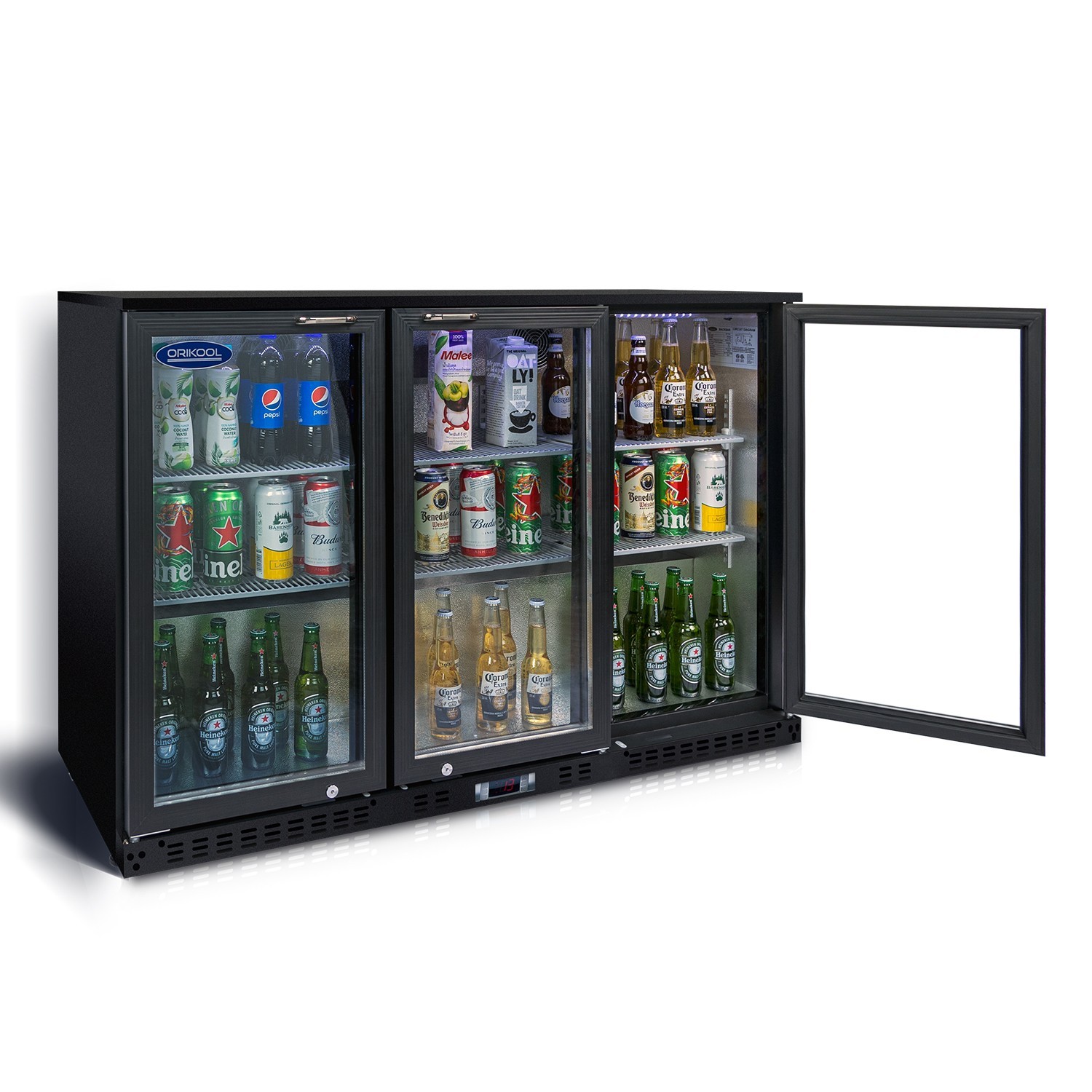 Back Bar Cooler 480 Cans,3 Glass Doors,LED,Adjustable Shelves,Safety Lock