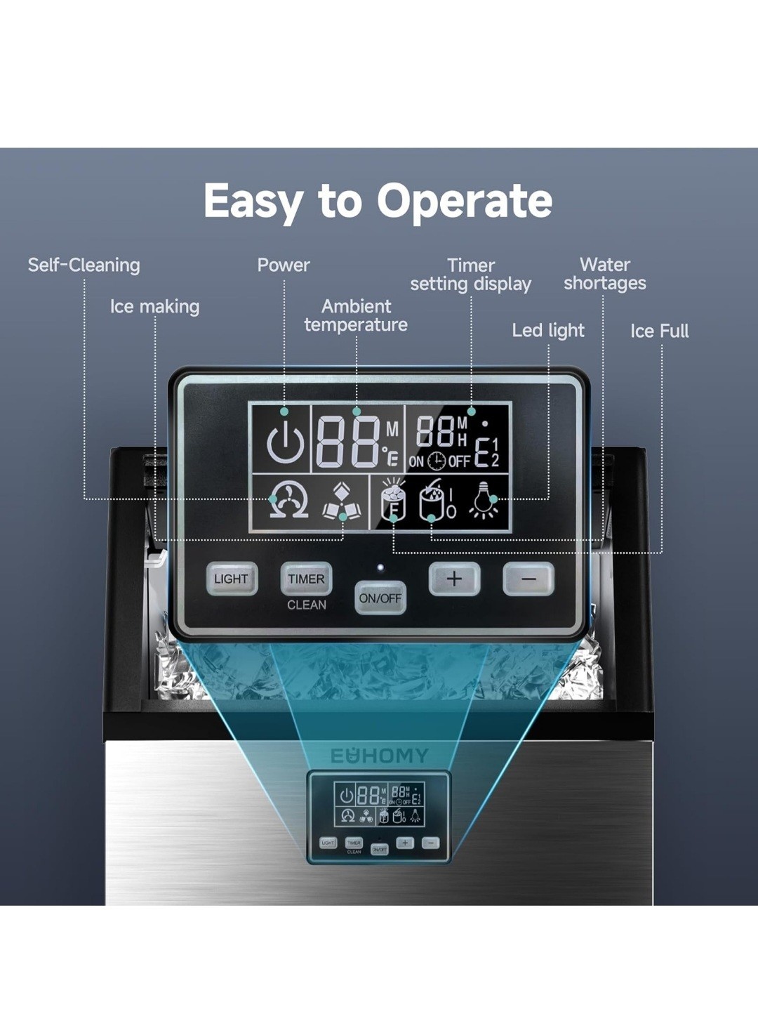 Euhomy Commercial Air Cooled Ice Maker, Full Cube 50-150 lb/Day, Top Hinge