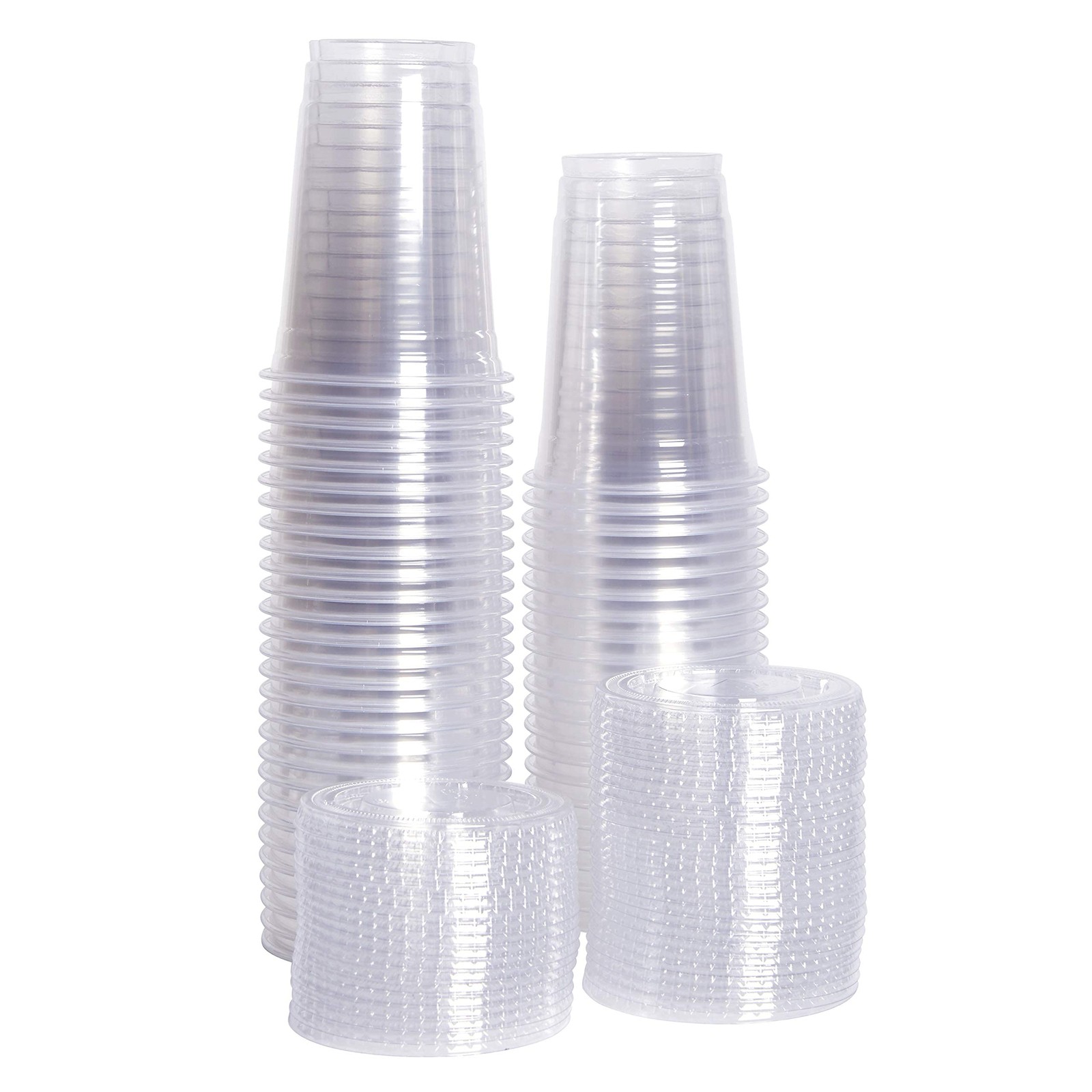 Clear Plastic Cups with Flat Lids [10 oz – 100 Count] – Disposable Iced Coffe…
