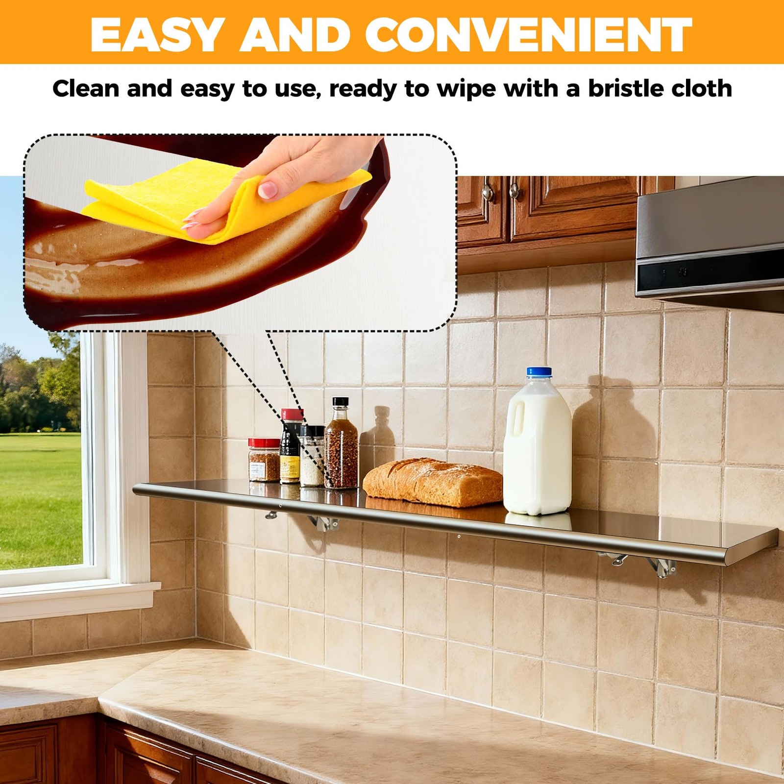 Sidasu Concession Shelf 50″ L x 12»W Folding Shelf Stainless Steel Food Shel…