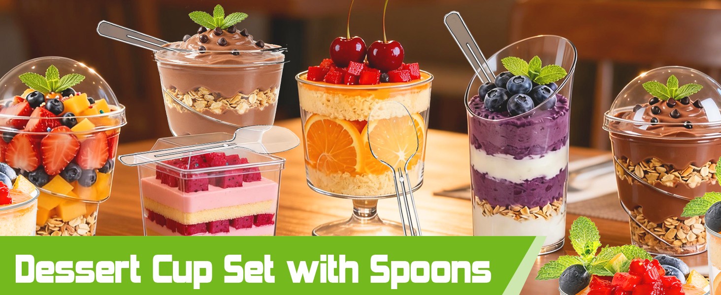 160 Pcs 5 oz Plastic Dessert Cups with Dome Lids and Spoons, Disposable Goblet