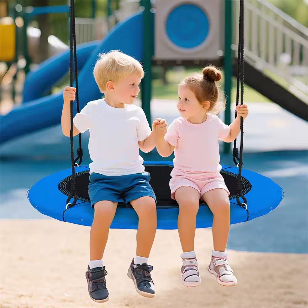 Black Blue 40 In. Saucer Tree Swing 660 Lbs. for Kids Adults Outdoor W/Led Light