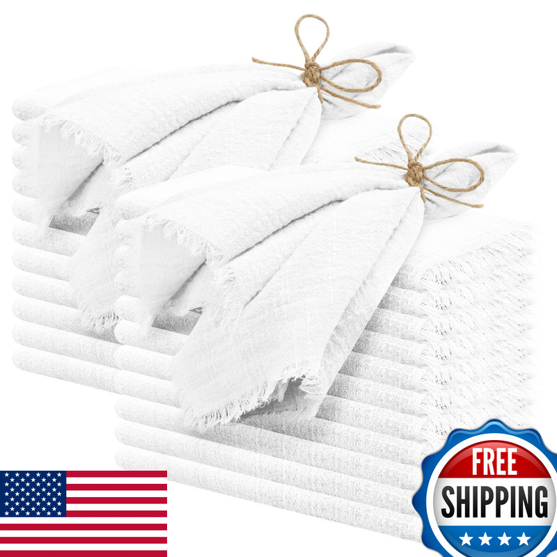 Pesonlook 60 Pcs White Handmade Cloth Napkins Fringe 16X16 Inches Cotton