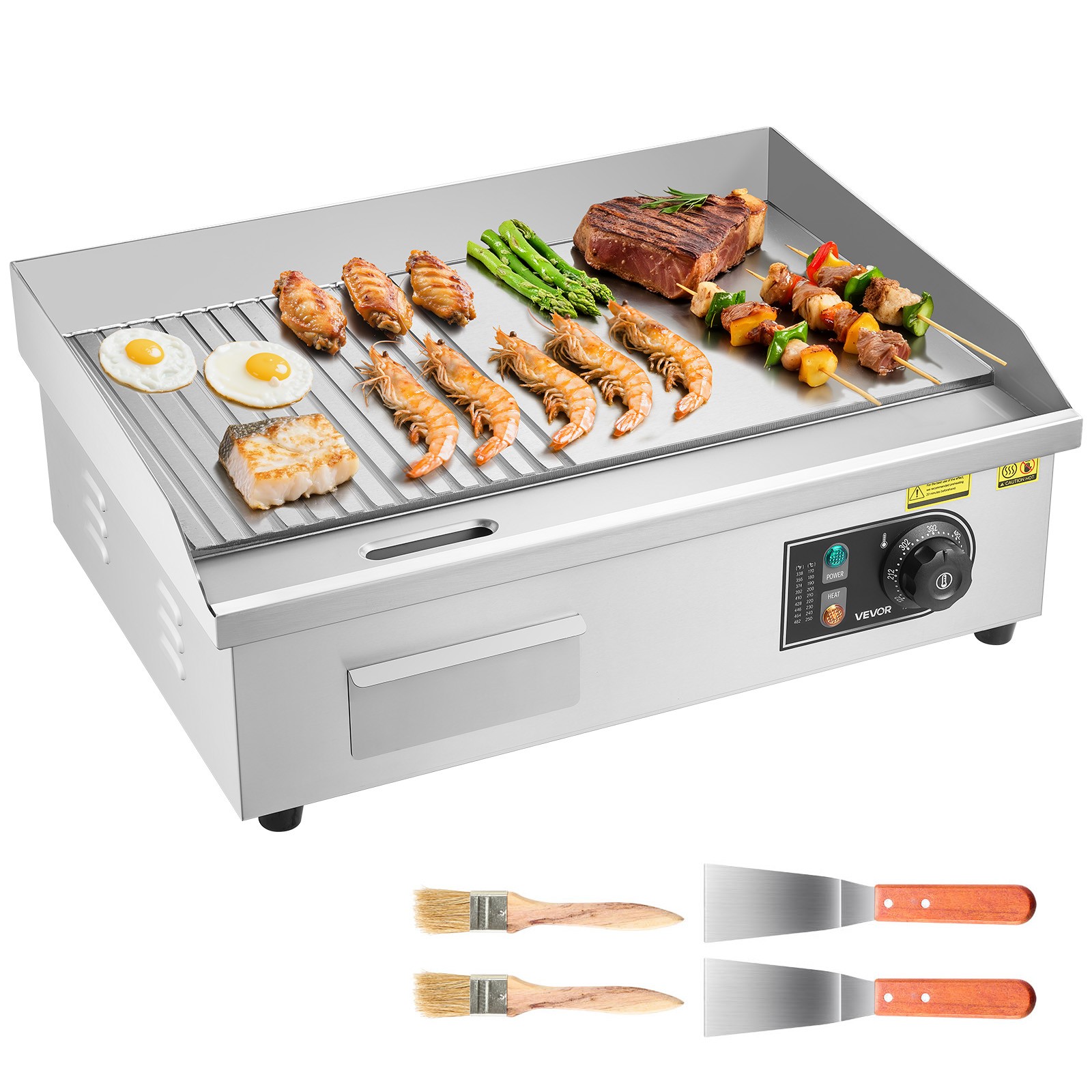 VEVOR Commercial Electric Griddle Countertop Half Flat Grill 21.06 x 11.81 inch