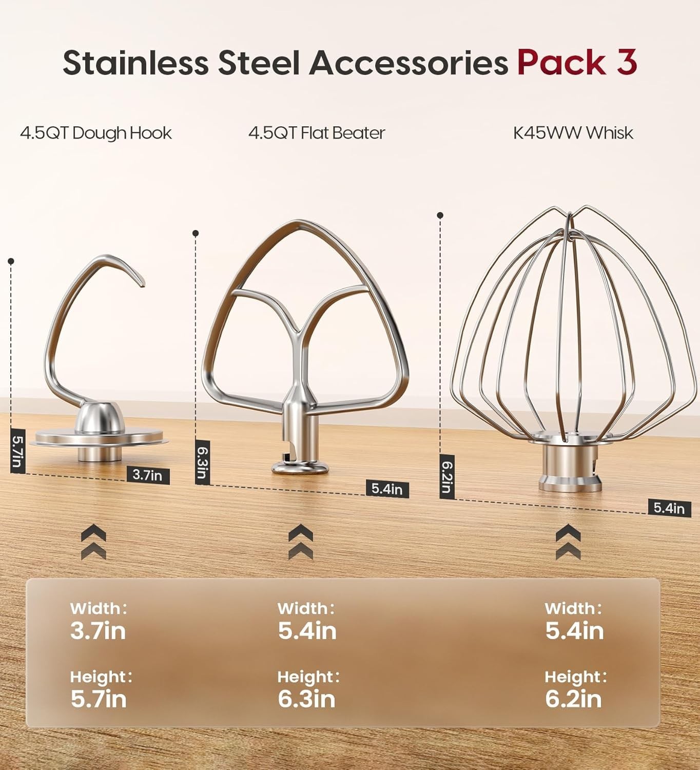 Stainless Steel Accessories 3 Piece Kit for KitchenAid 4.5 and 5 Quart Tilt-H…