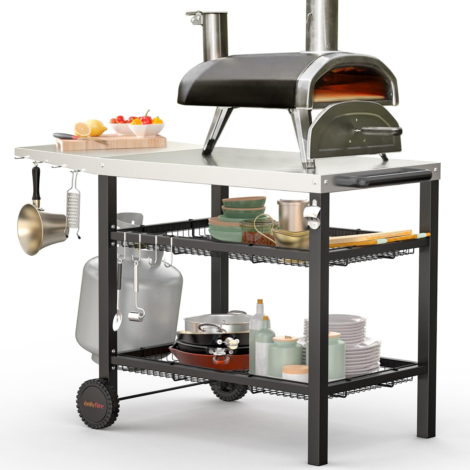 Pizza Oven Table Cart for Ooni, Ninja Woodfire, Blackstone Griddle, Cuisinart…
