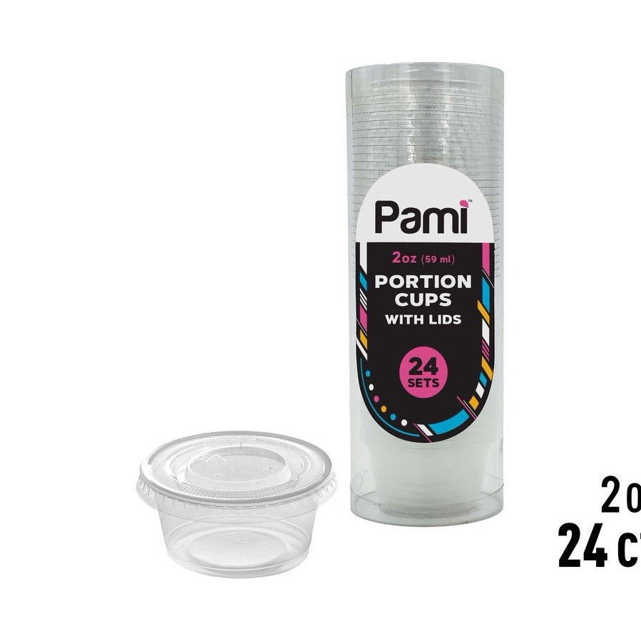 Pami 2 oz (59 ml) Round Portion Cups with Lids Cup/Lid/Sleeve Combo 24 Sets