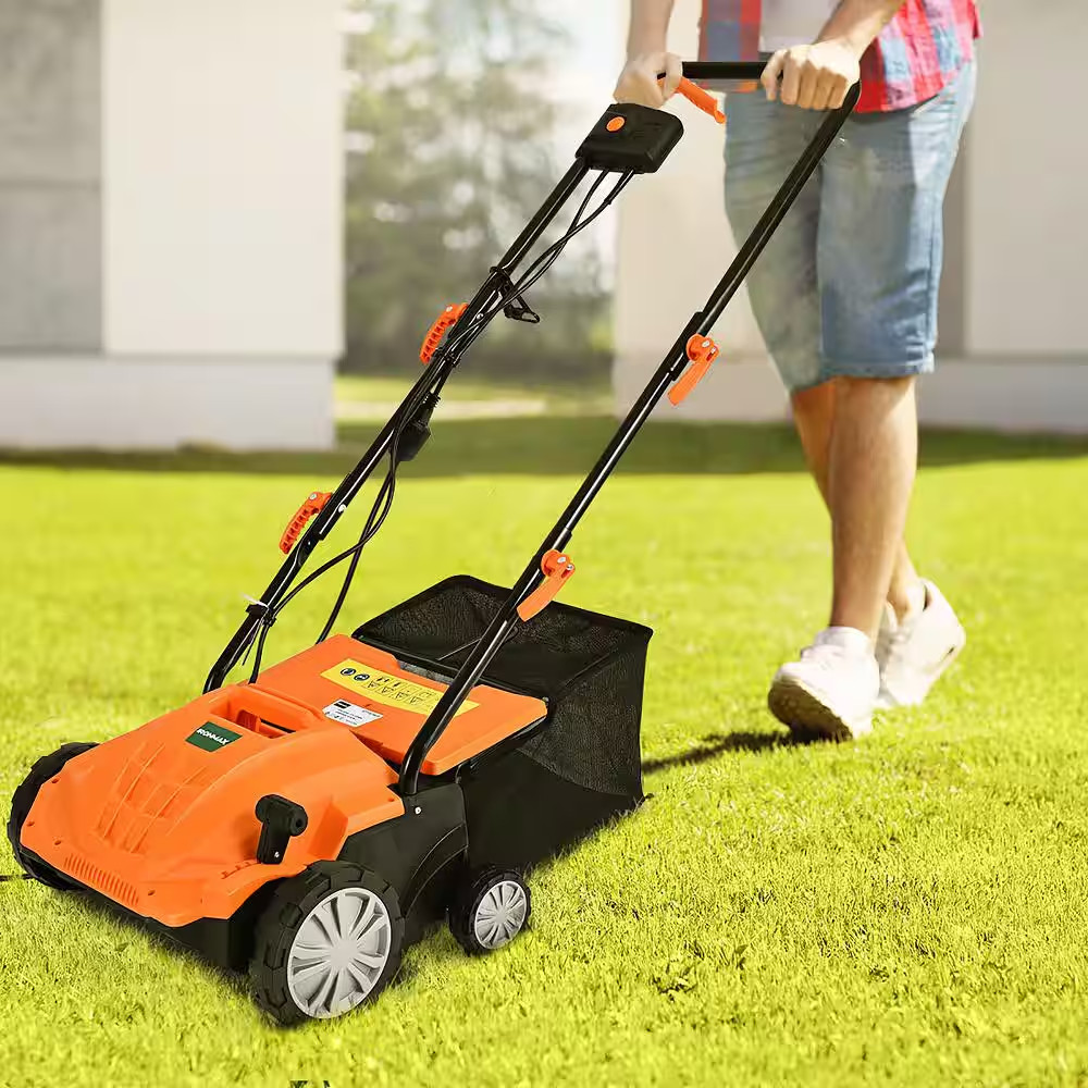 13 In. 12 Amp Corded Scarifier Electric Lawn Dethatcher W/40L Collection Bag Ora