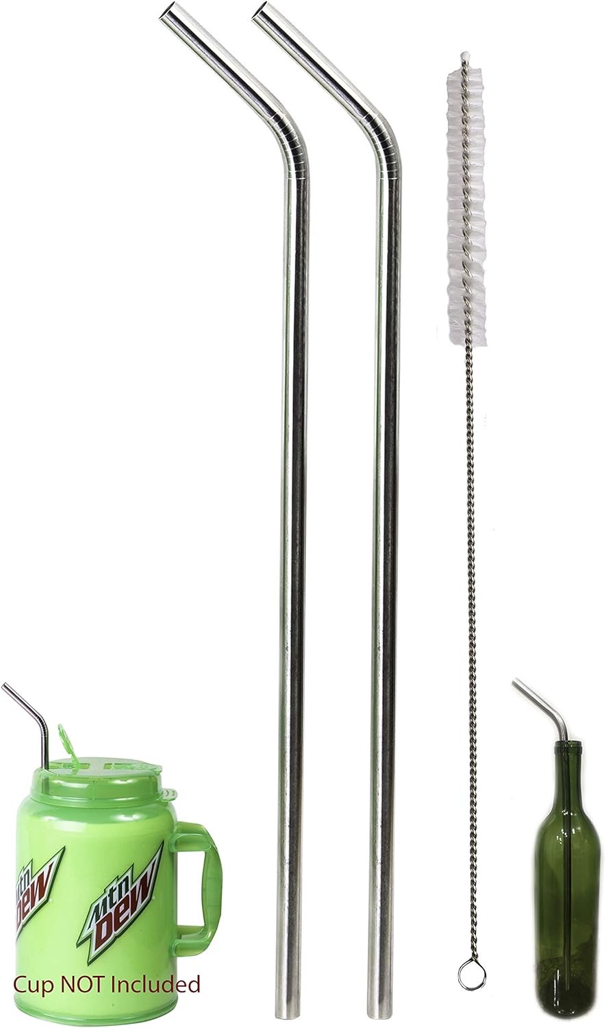 2 JUMBO 14″ Stainless Steel Straws 100 oz HUGE SUPER LONG Drinking Silver