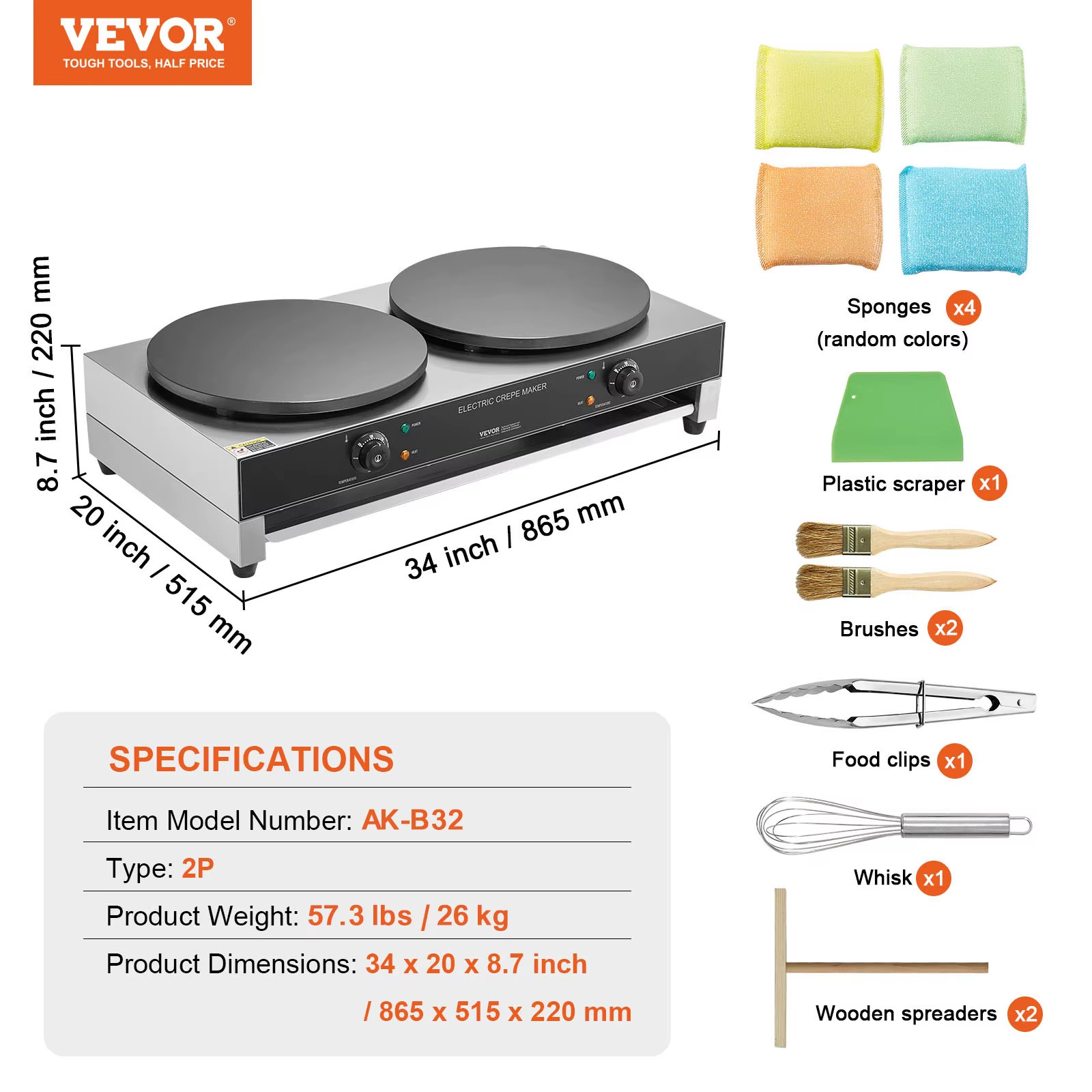 16Inch Electric Crepe Maker Double Head Commercial Crepe Machine 3400W Flat Plat