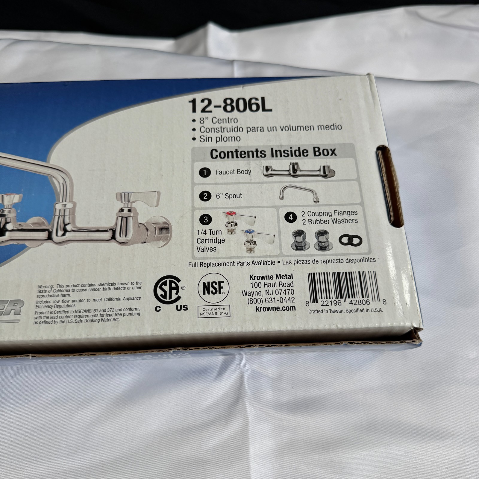 Krowne 12-806L 8in Center Wall Mount Faucet 6in Swing Spout NSF Lead Free