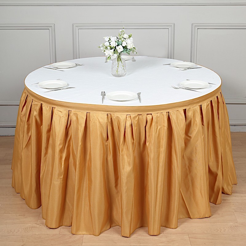 Gold 14 feet POLYESTER PLEATED TABLE SKIRT Tradeshow Wedding Catering Supplies