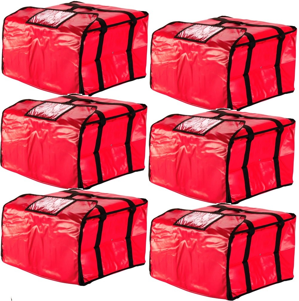6 PACK 20″ x 20″ x 12″ Red Vinyl Insulated 16″ & 18″ Pizza Food Delivery Bag