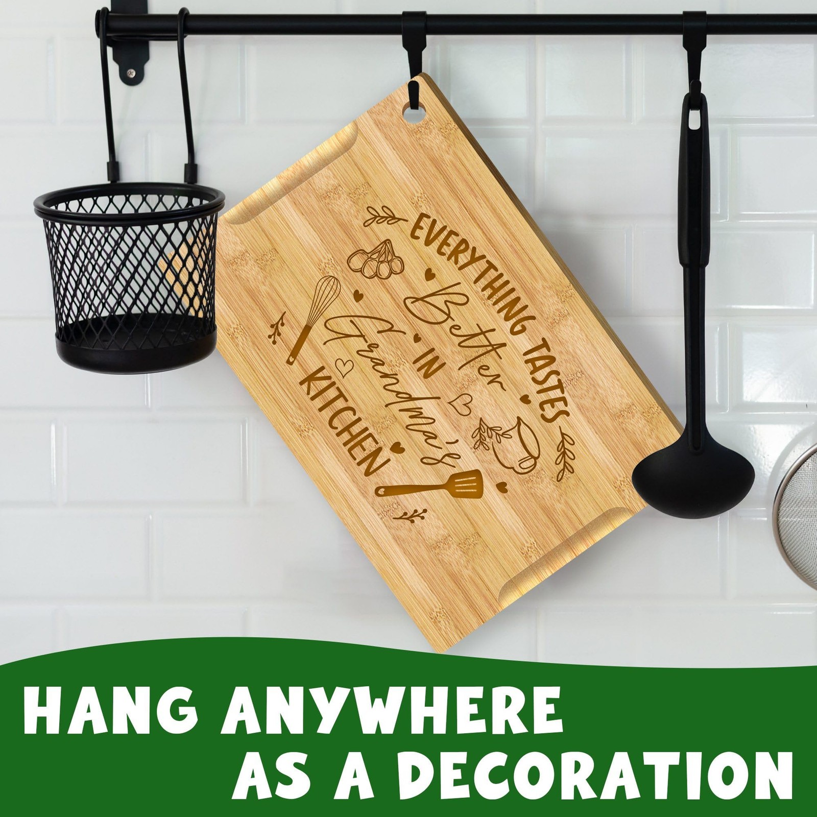 Mothers Day Gifts for Grandma from Grandkids – 12×8 Personalized Bamboo Cutting