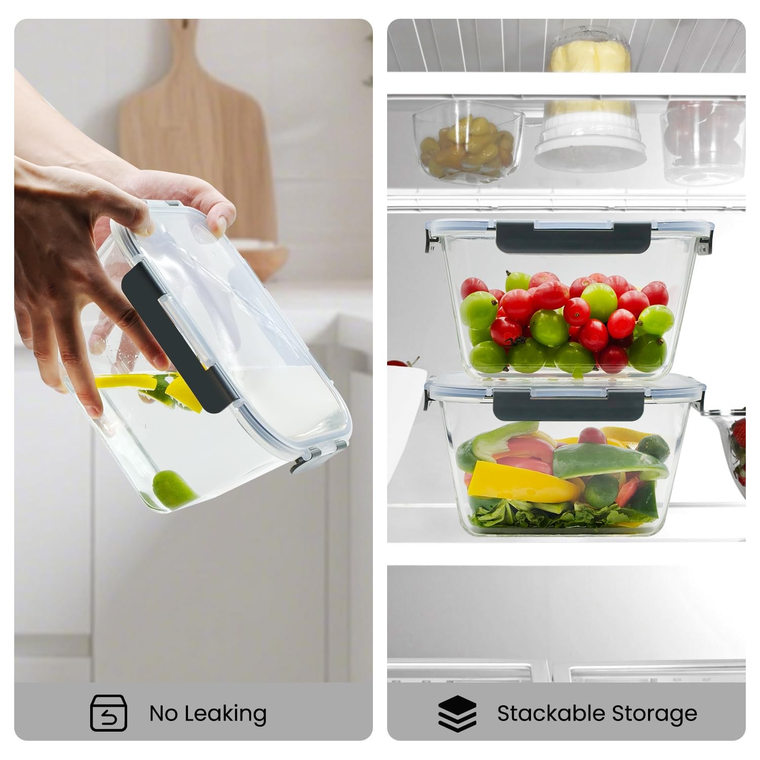 Hontent 2 Pack Large Glass Storage Containers Lids 85Oz/10.5Cup Big Airtight