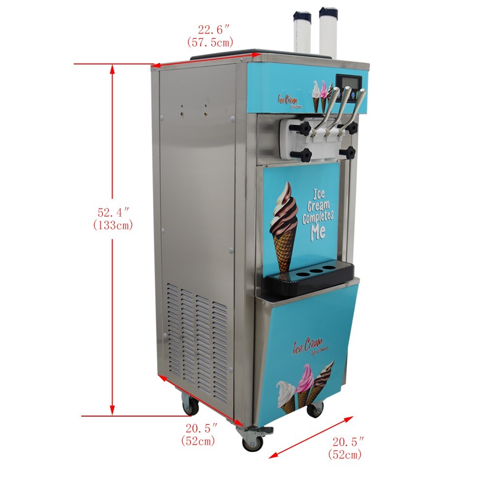 Movable 3 Head Soft Ice Cream Machine 20-30L/h Output 110V 1800W Easy to Clean
