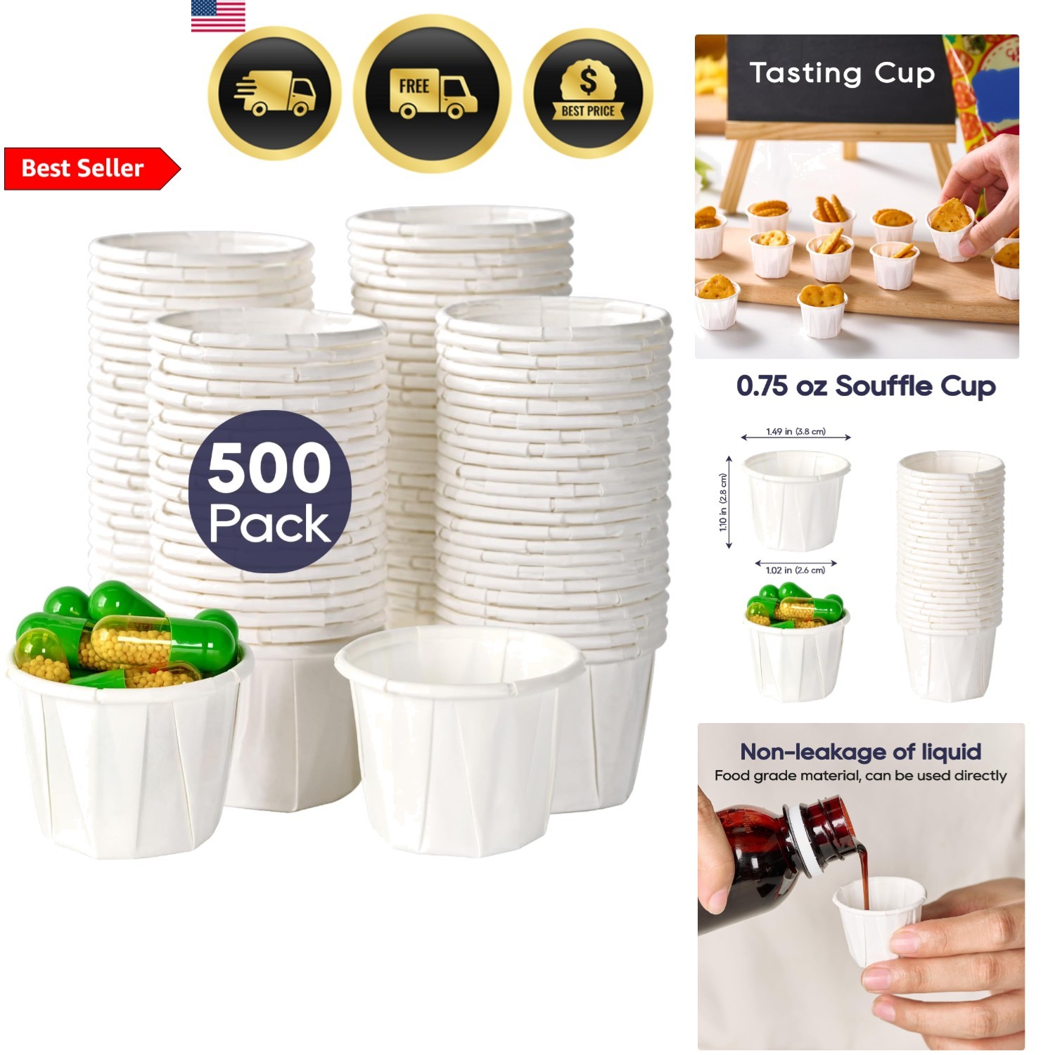 Disposable Paper Souffle Cups 0.75oz 500 Pack Sample Cups for Food Medicine C…