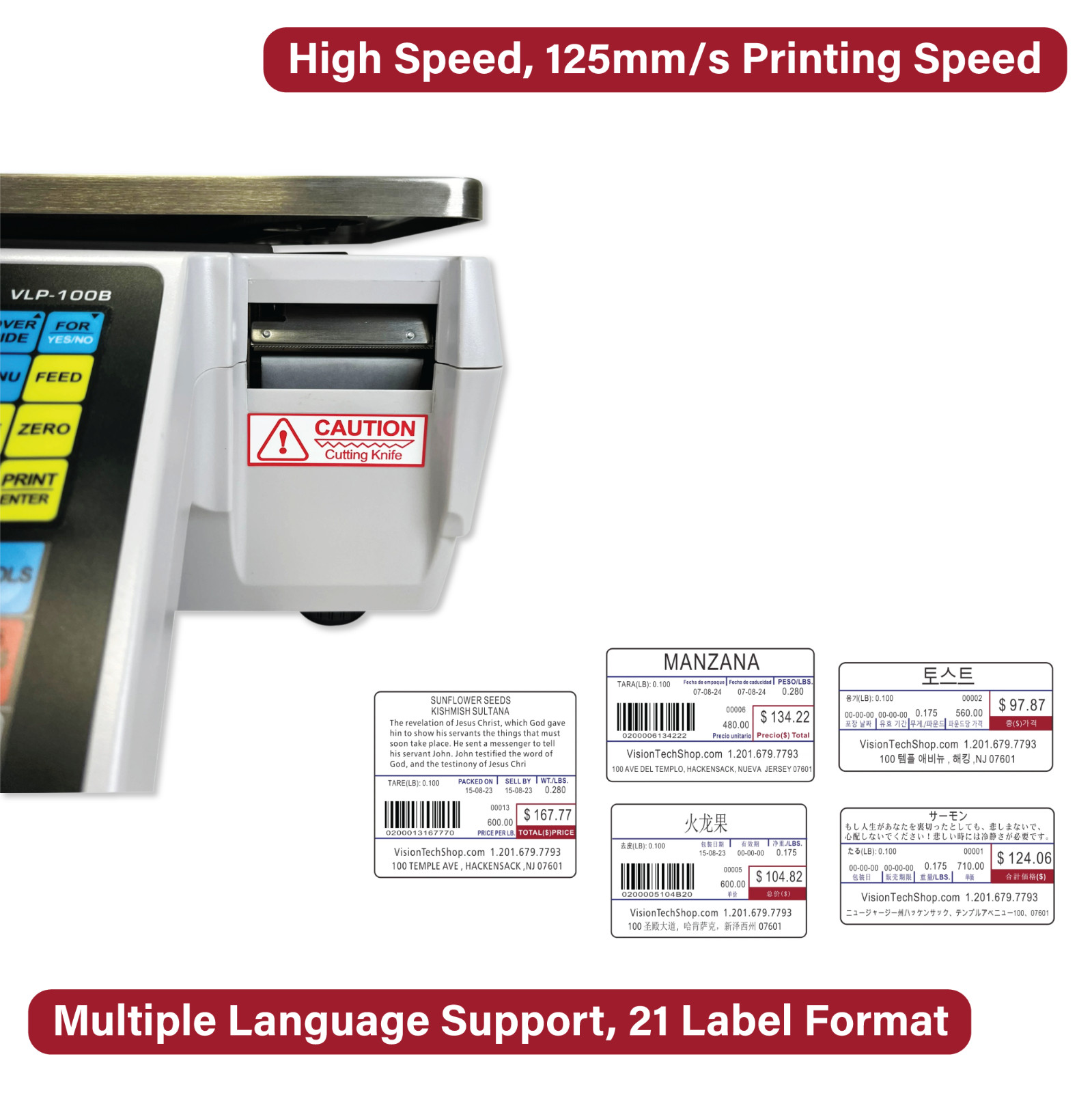 VTS VLP-100B Label Printing Scale, Capacity 30/60lb Readability 0.01/0.02lb