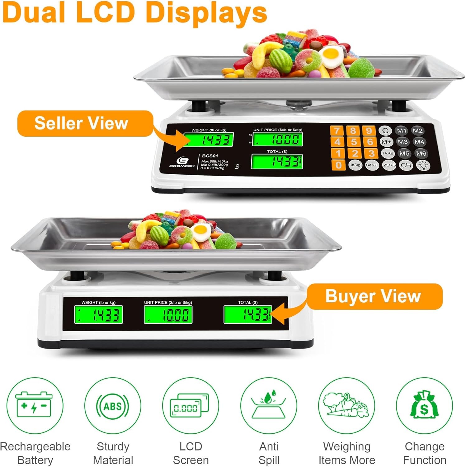 This weighing scale has a maximum weighing capacity of 88 pounds/40 kilograms.