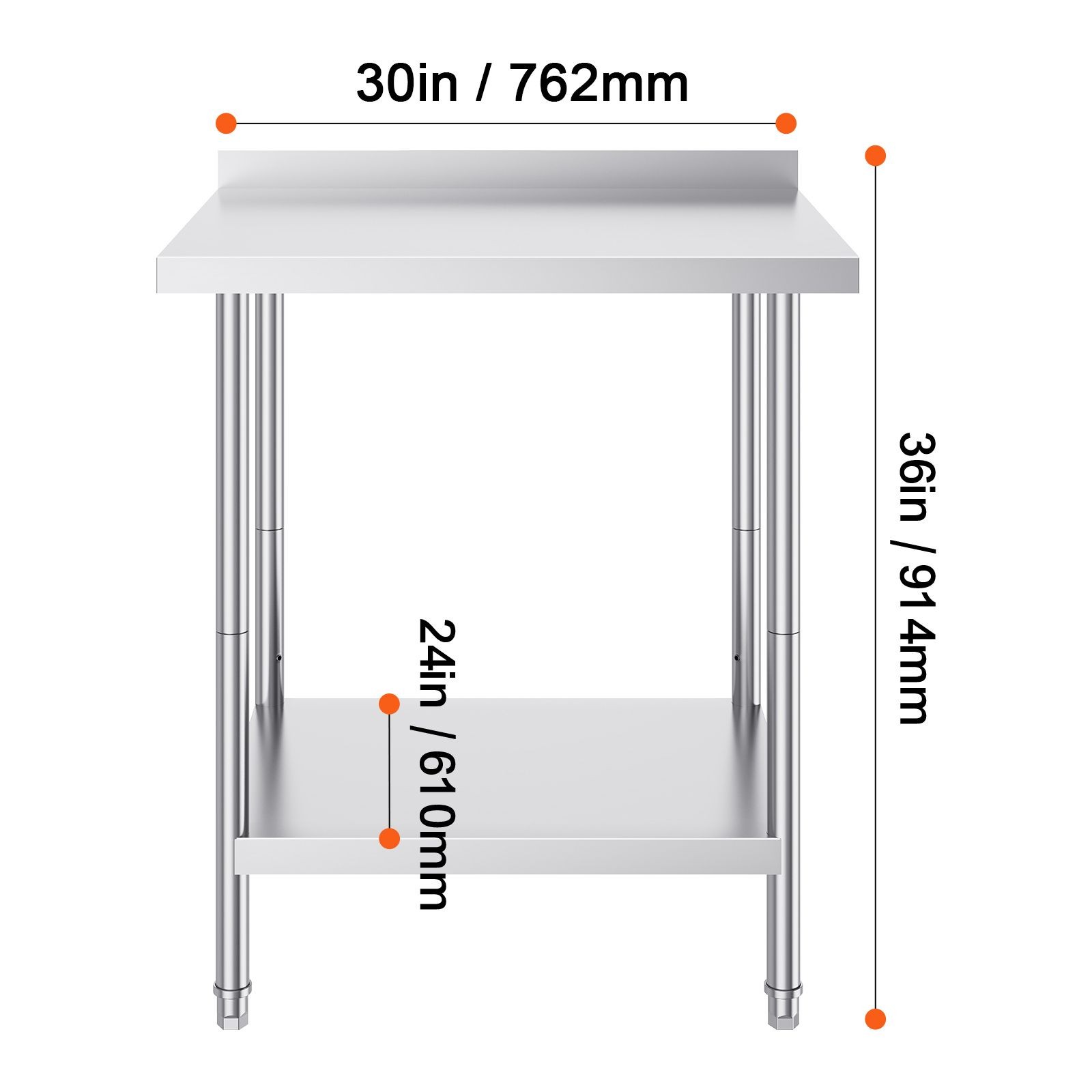 24 x 30 x 36 Inch Stainless Steel Work Table, Commercial Food Prep Worktable
