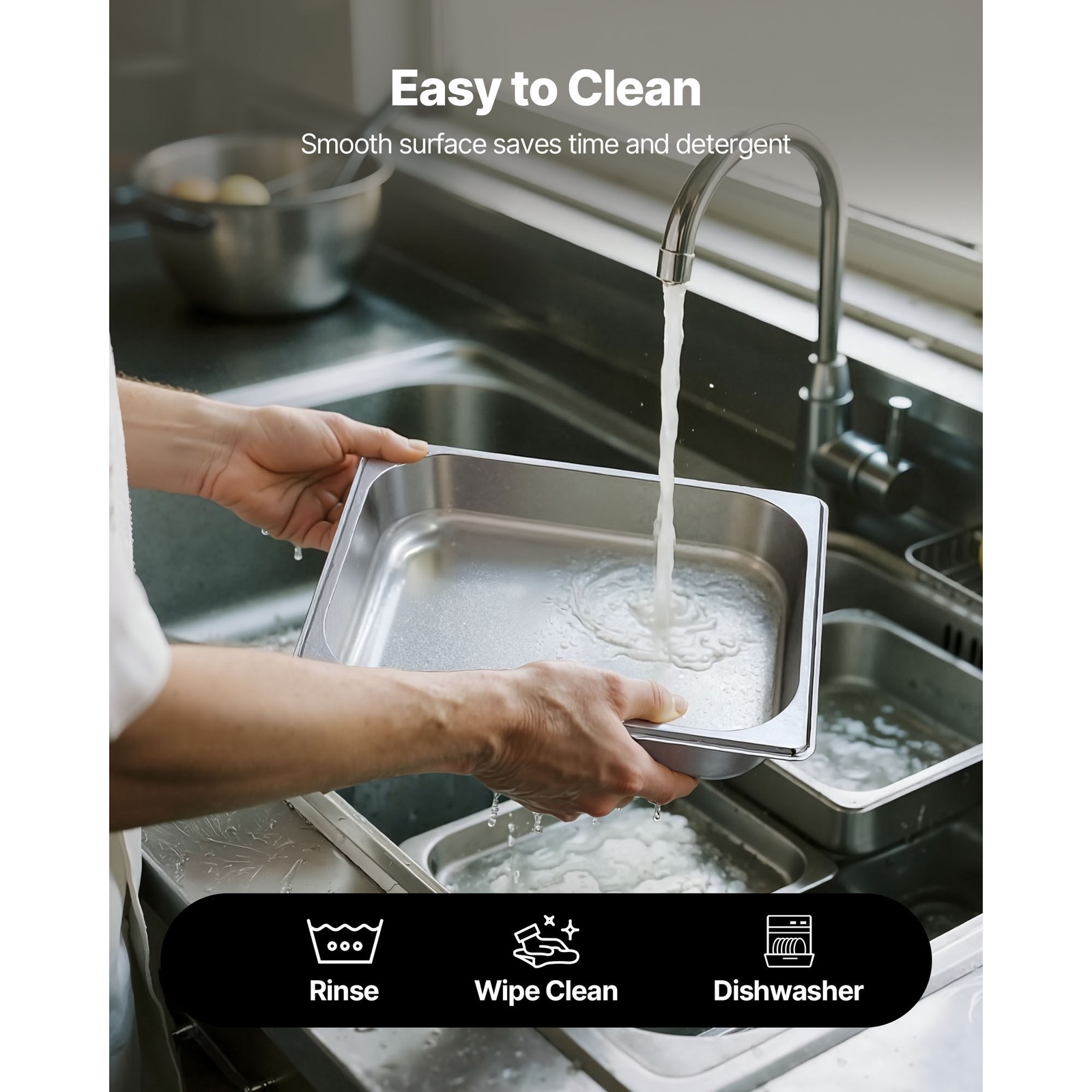 Uimoso 1/2 Size Stainless Steel Hotel Pans, 2.5-Inch Deep, Set of 4