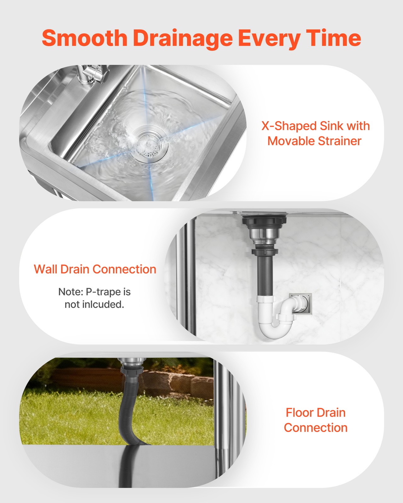 VEVOR Stainless Steel Utility Sink with Drawer Single Bowl 47.2 x 19.7 x 37 in
