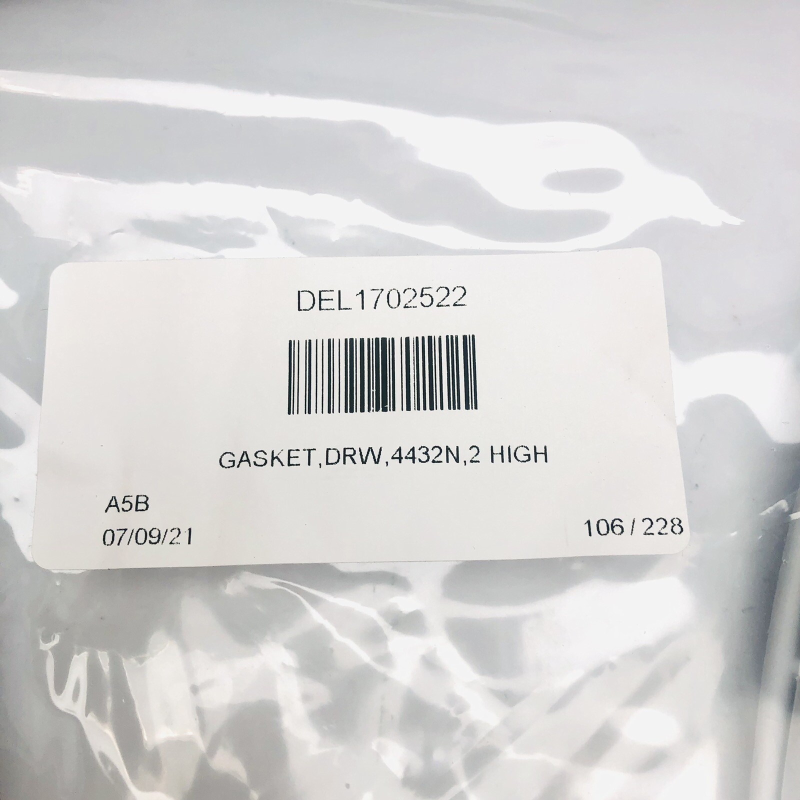 DEL1702522 GASKET DRAWER 4432N 2HIGH