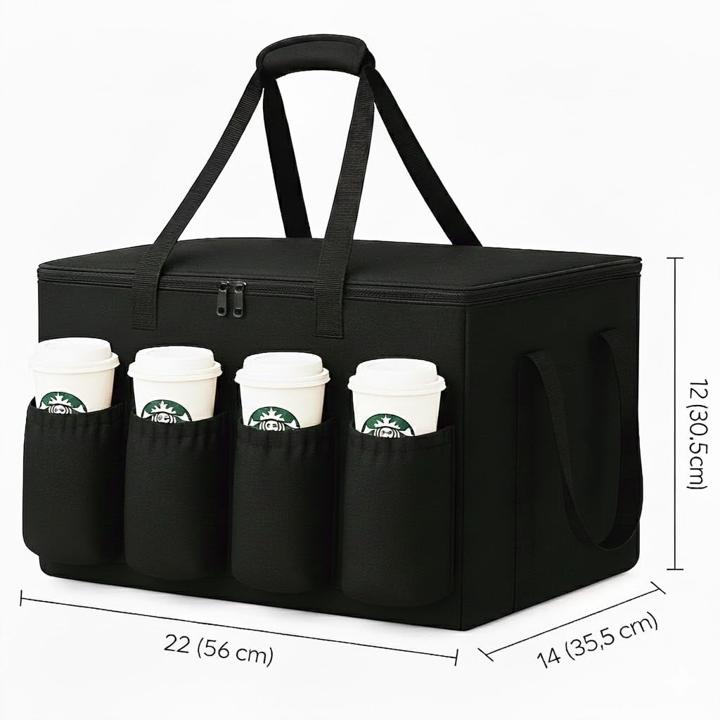 Insulated Food Delivery Bag with Cup Holders for Doordash Uber Eats